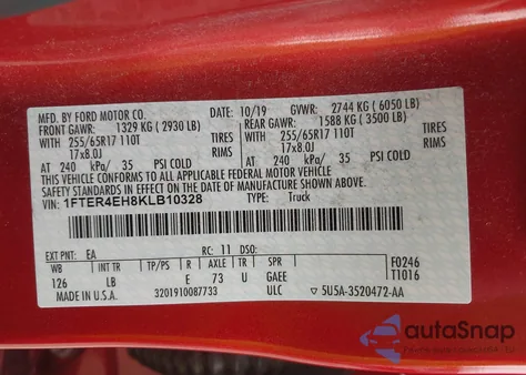 2019 Ford Ranger Xlt z USA, uszkodzony, nr VIN 1FTER4EH8KLB10328